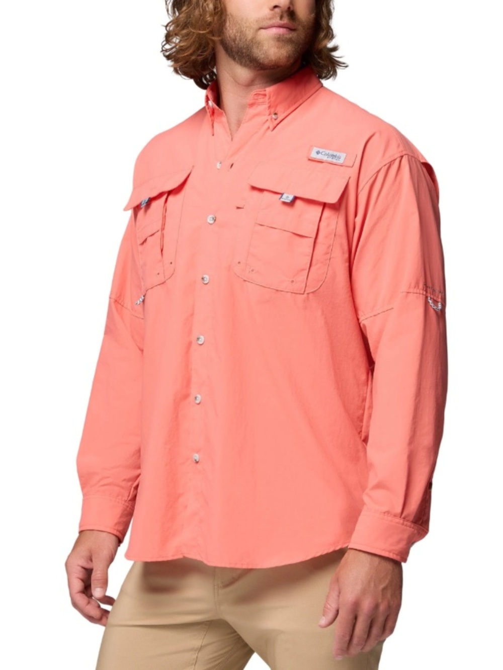 Columbia Men’s PFG Bahama II Long Sleeve Button Down Shirt, Orange, size 2XL